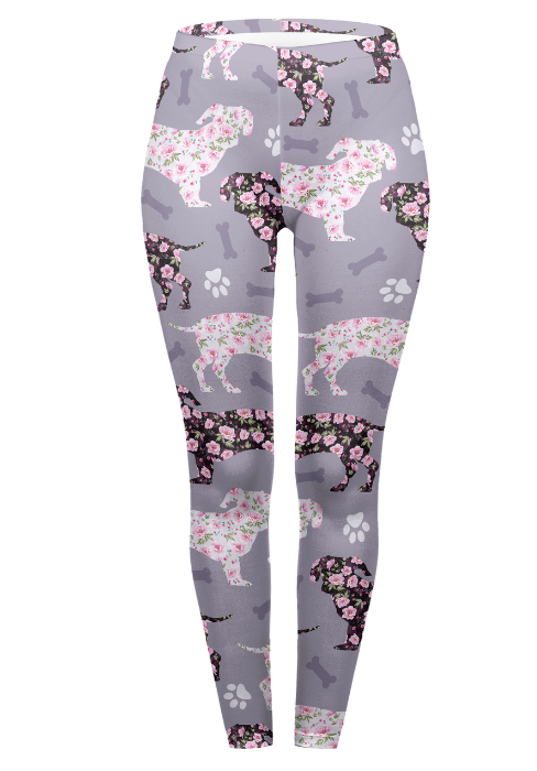 Regular Leggings (8-12 UK Size) - Flowery Dachshunds - Kukubird-UK