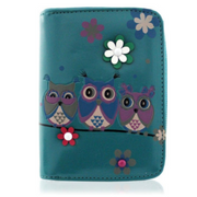 Kukubird Medium Purse 3 owl's floral - Blue - Kukubird-UK