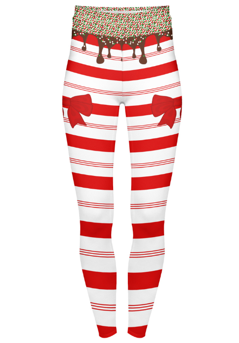 High Waist Leggings (10-16 UK Size) - Sweet Candy Cane