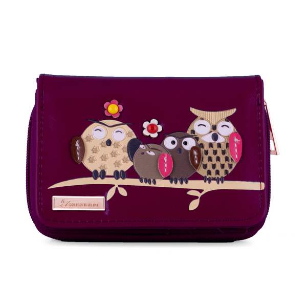Kukubird Medium Purse Owl Feature Embroidery Patch Family Tree - Purple - Kukubird-UK